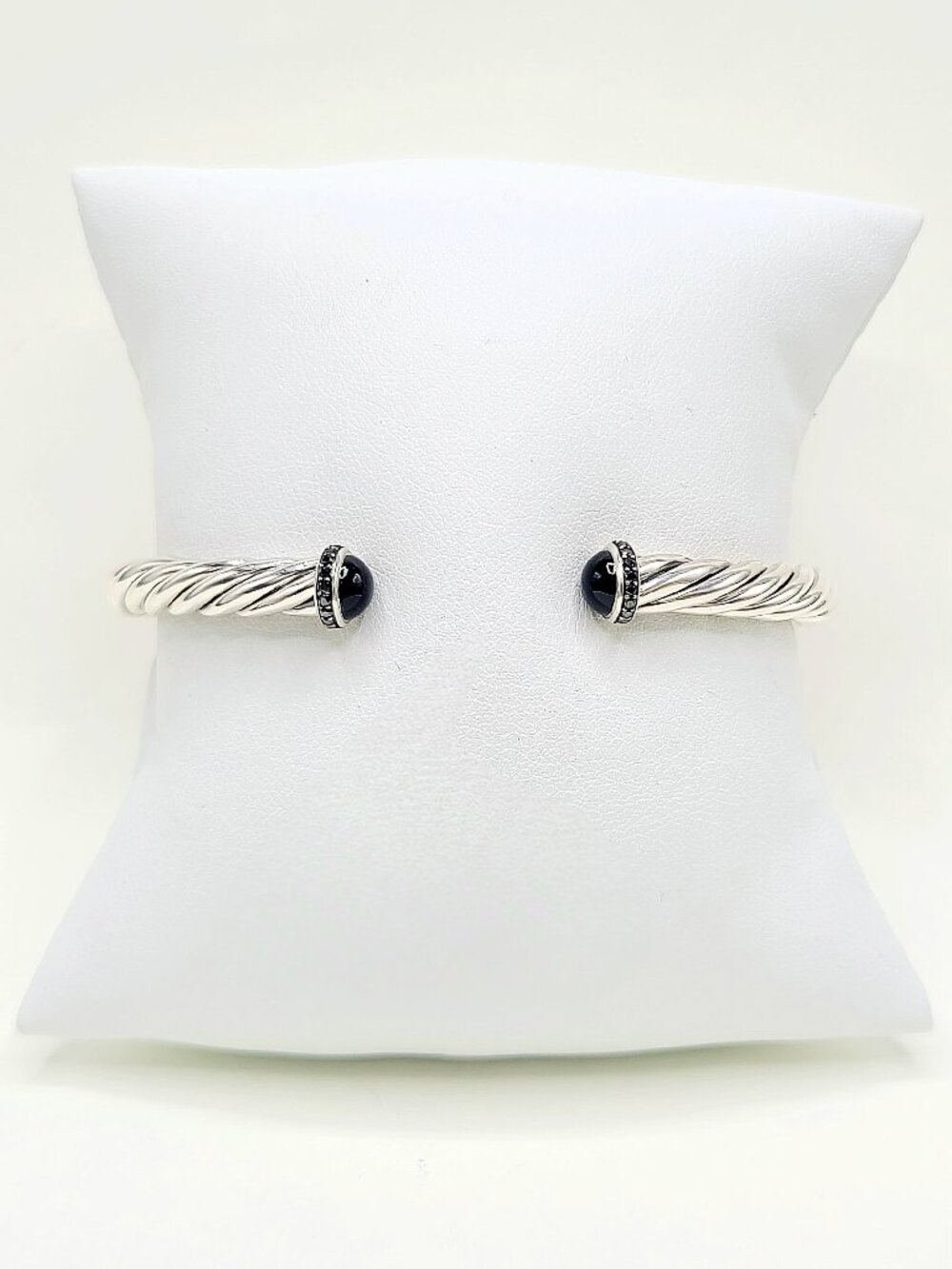David Yurman Cable Cuff Bracelet w/ Black & Pavé Black Diamonds - Size Medium